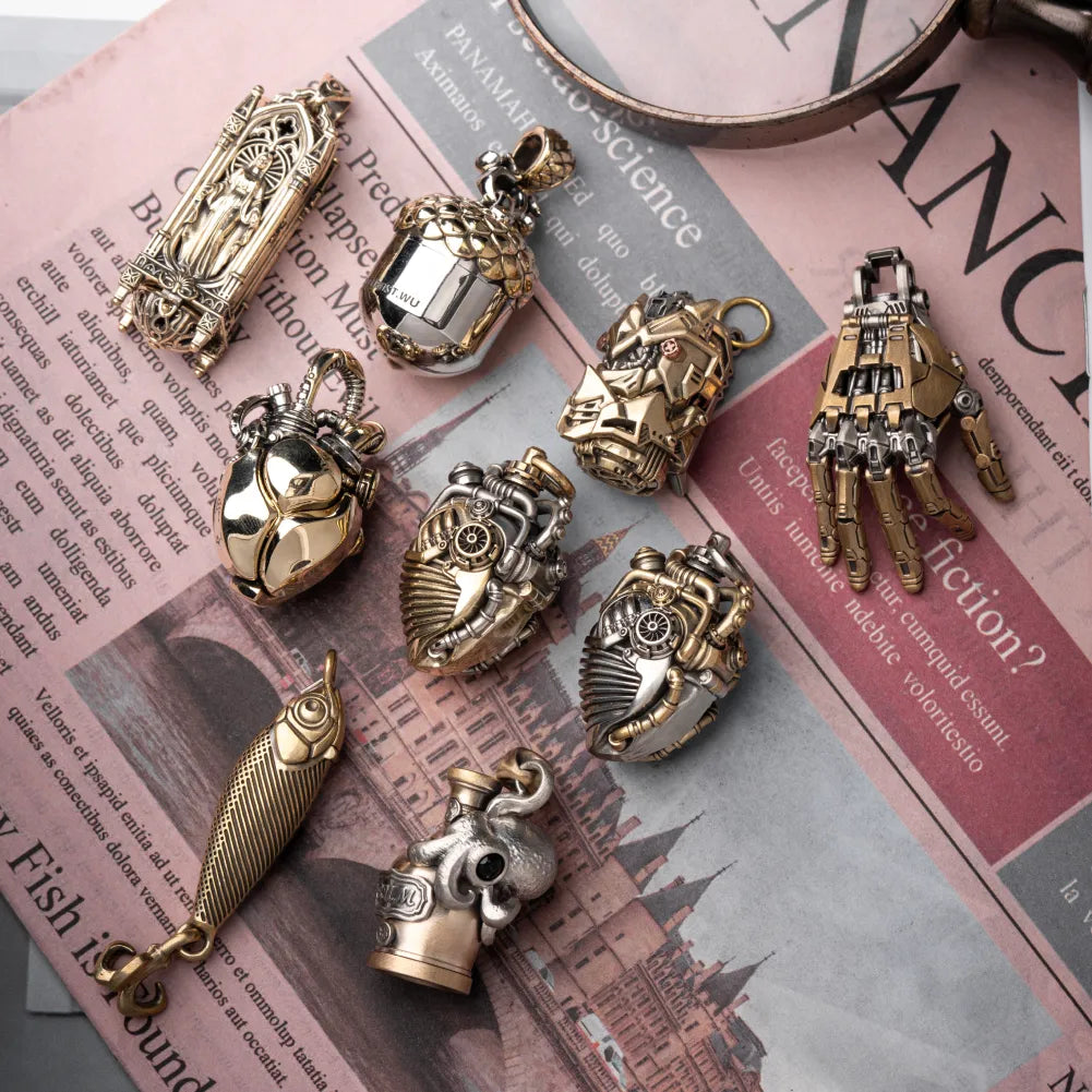 Mechanical Heart Capsule brass white bronze Details 07