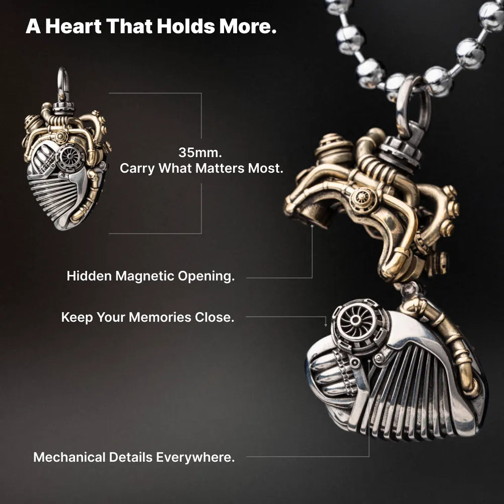 Mechanical Heart Capsule white bronze brass Details 01