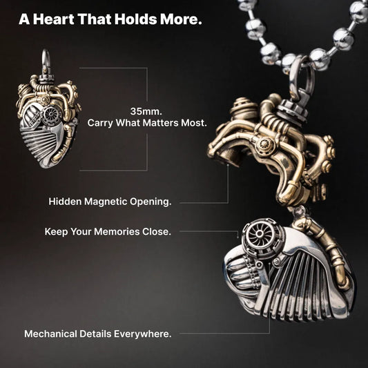 Mechanical Heart Capsule white bronze brass Details 01