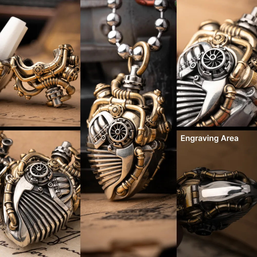 Mechanical Heart Capsule white bronze brass Details 02