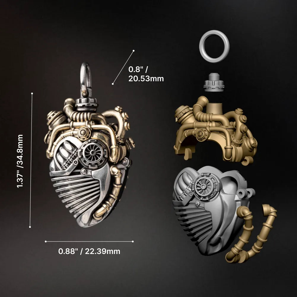 Mechanical Heart Capsule white bronze brass Details 06