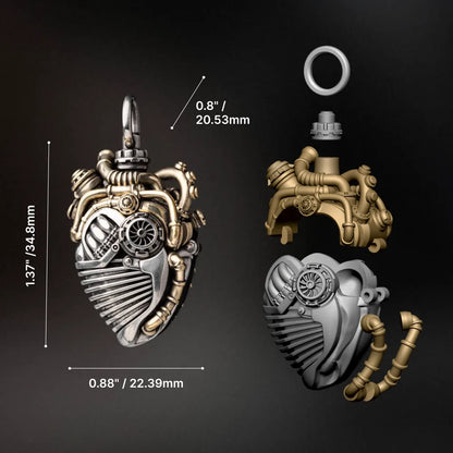 Mechanical Heart Capsule white bronze brass Details 06