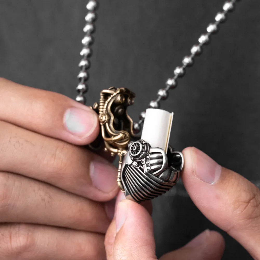 Mechanical Heart Capsule white bronze brass Details 10
