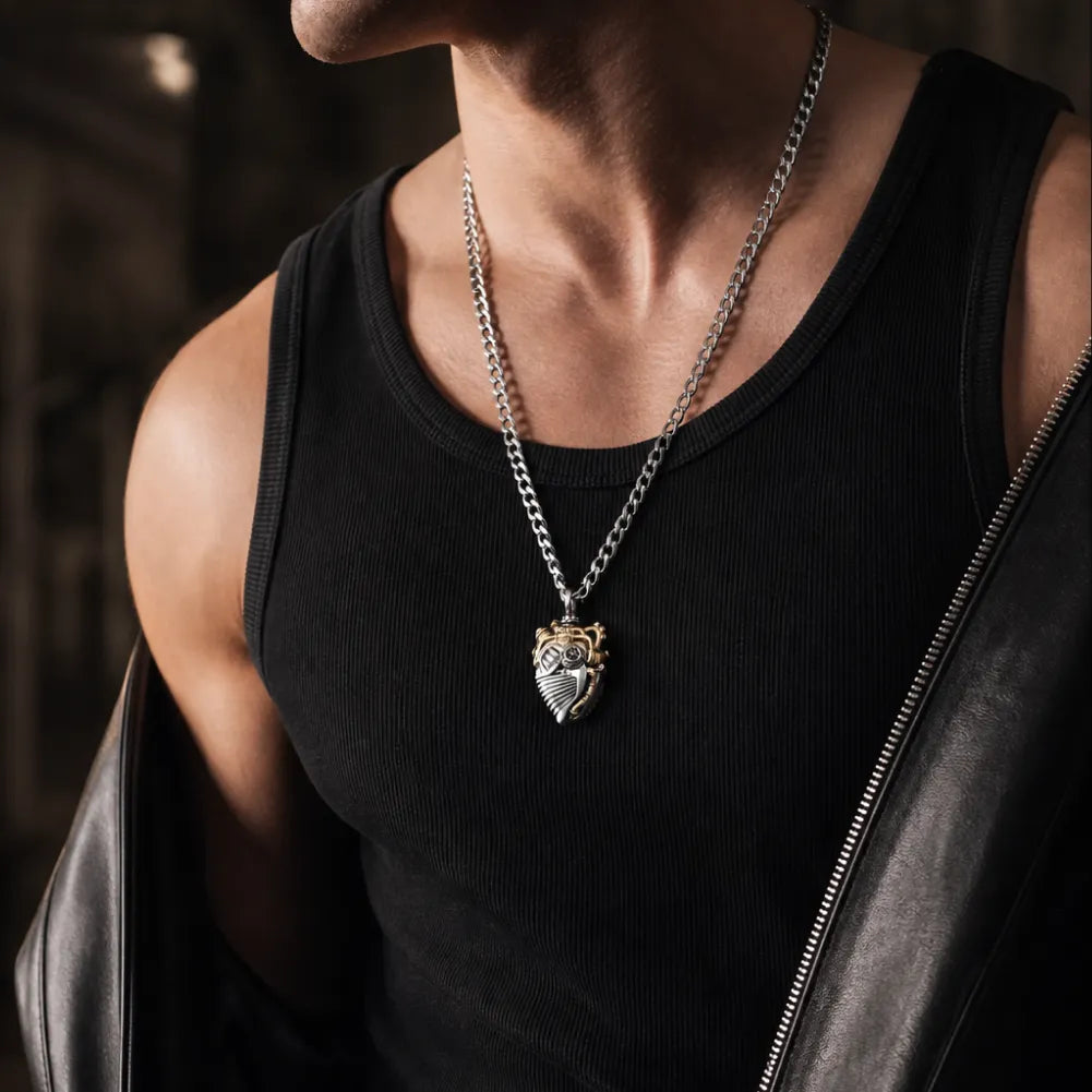 Mechanical Heart Capsule white bronze brass Details 11