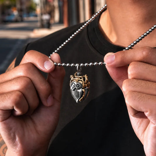 Mechanical Heart Capsule white bronze brass Details 14