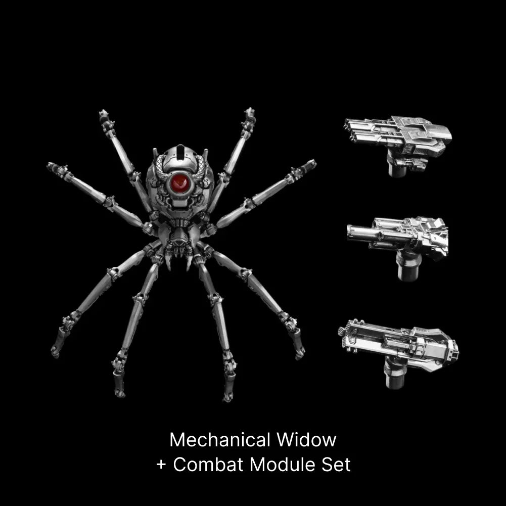 Ox.Silver Mechanical Widow Mechanical Widow + Combat Module Set Black Background