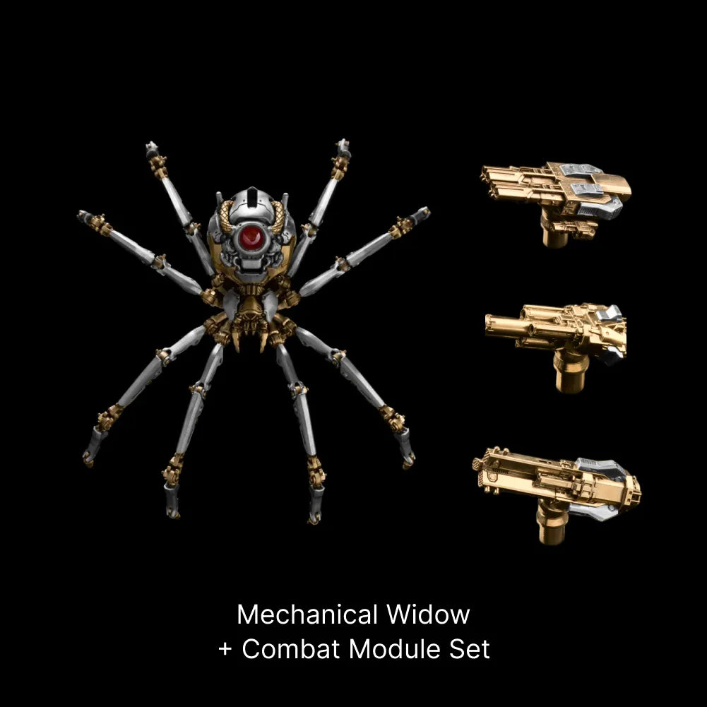 White Bronze & Brass Mechanical Widow Mechanical Widow + Combat Module Set Black Background