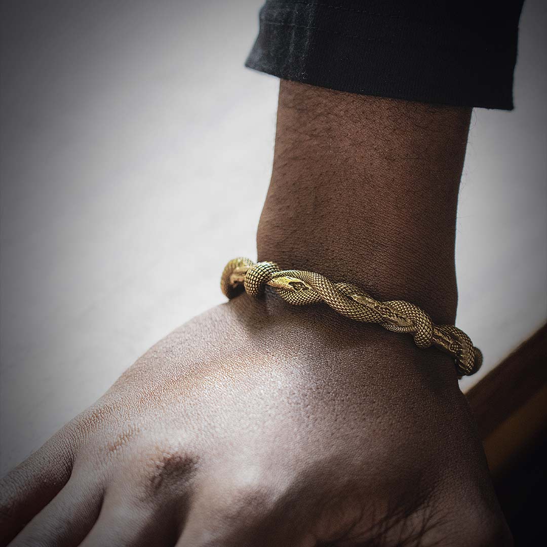 Mens Double Snake Silver Cuff Bracelet