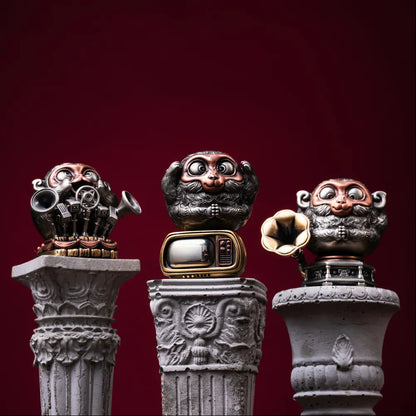 White Bronze & Copper Monkey Figurine details 01