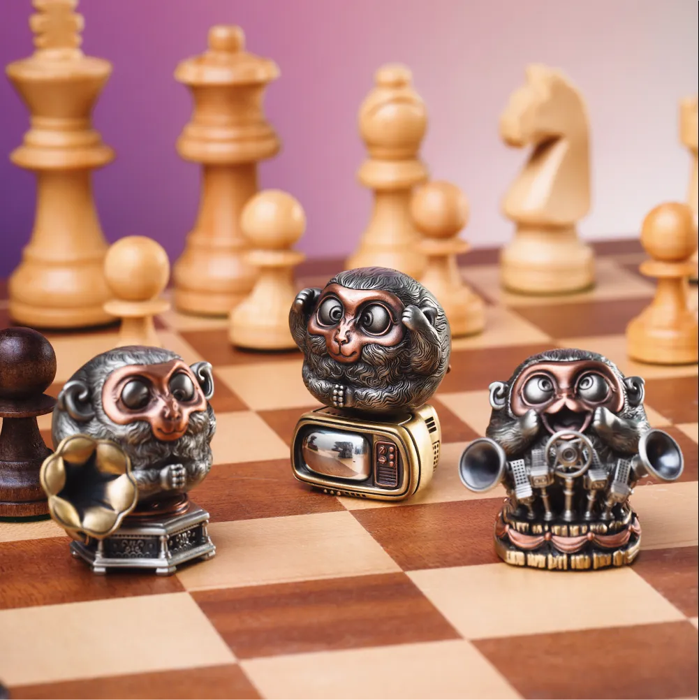 White Bronze & Copper Monkey Figurine details 08