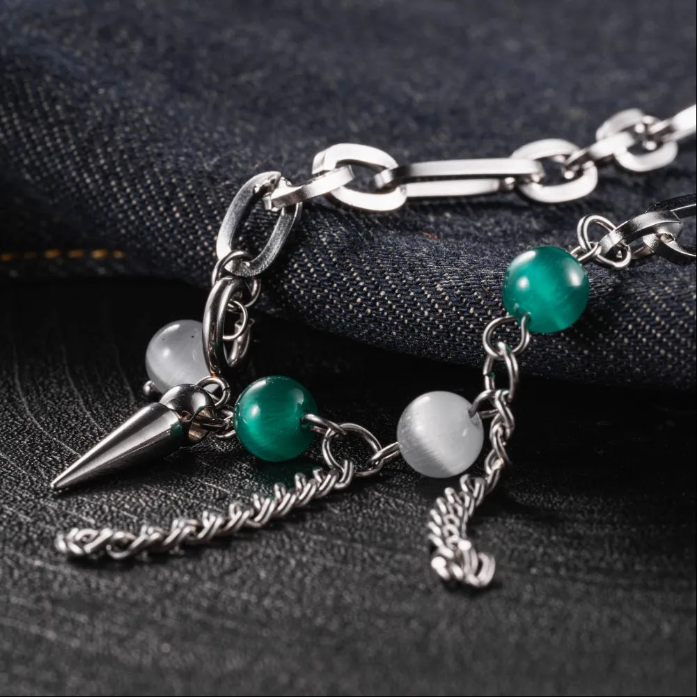 Moonlit Cat Eye Ti Steel Chain Necklace Details 03