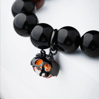 Nightfall Pumpkin Charm Obsidian Bracelet Details 04