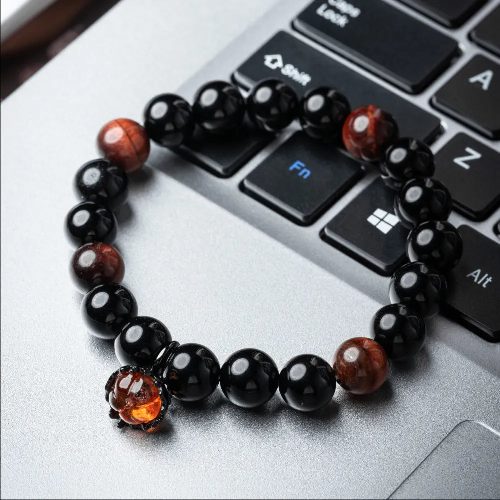 Nightfall Pumpkin Charm Obsidian Bracelet Details 05