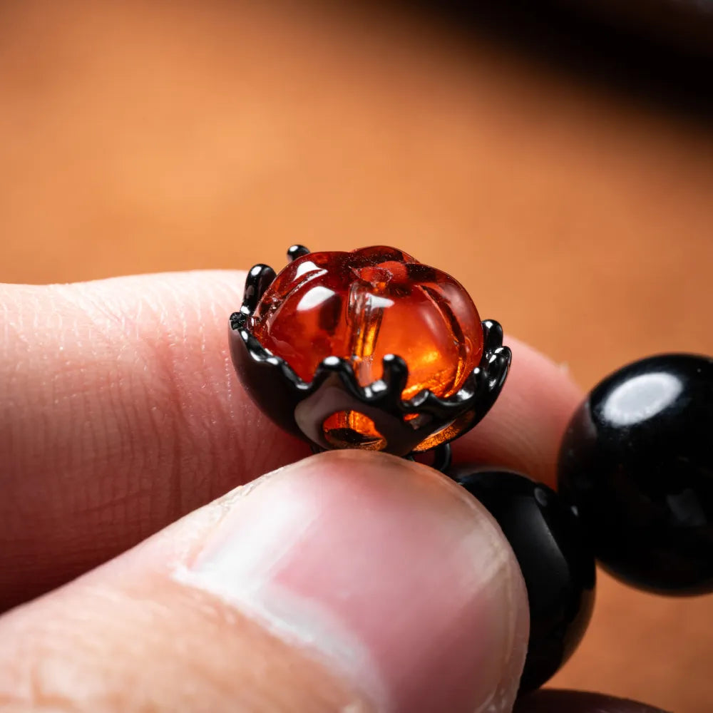 Nightfall Pumpkin Charm Obsidian Bracelet Details 06