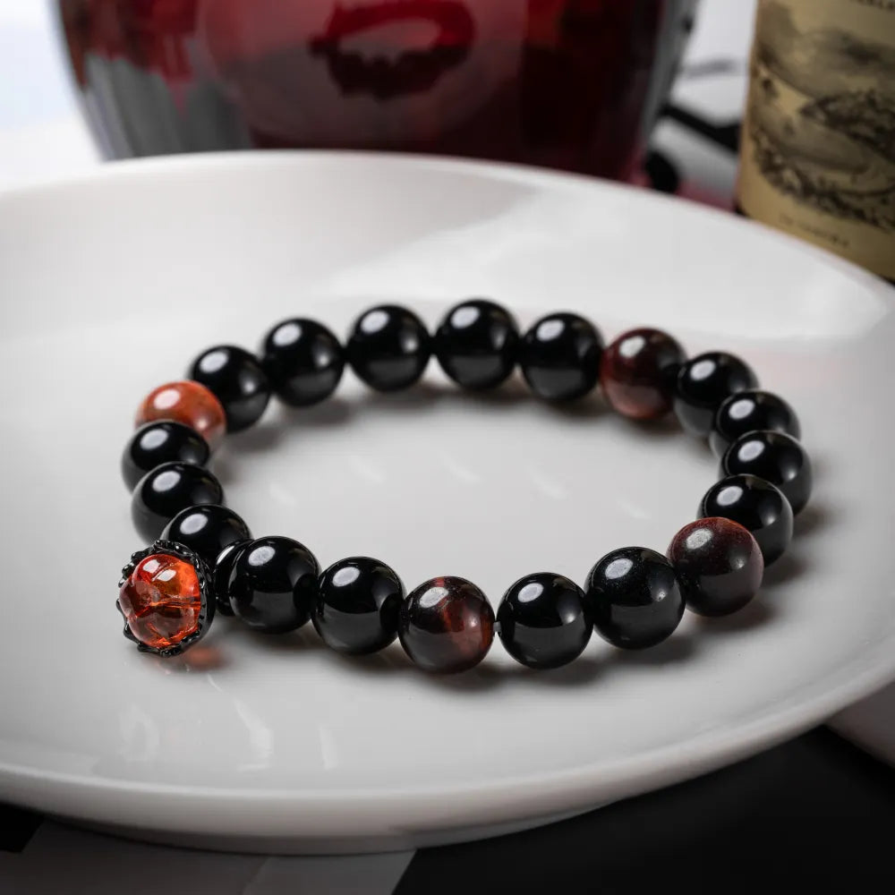 Nightfall Pumpkin Charm Obsidian Bracelet Details 08