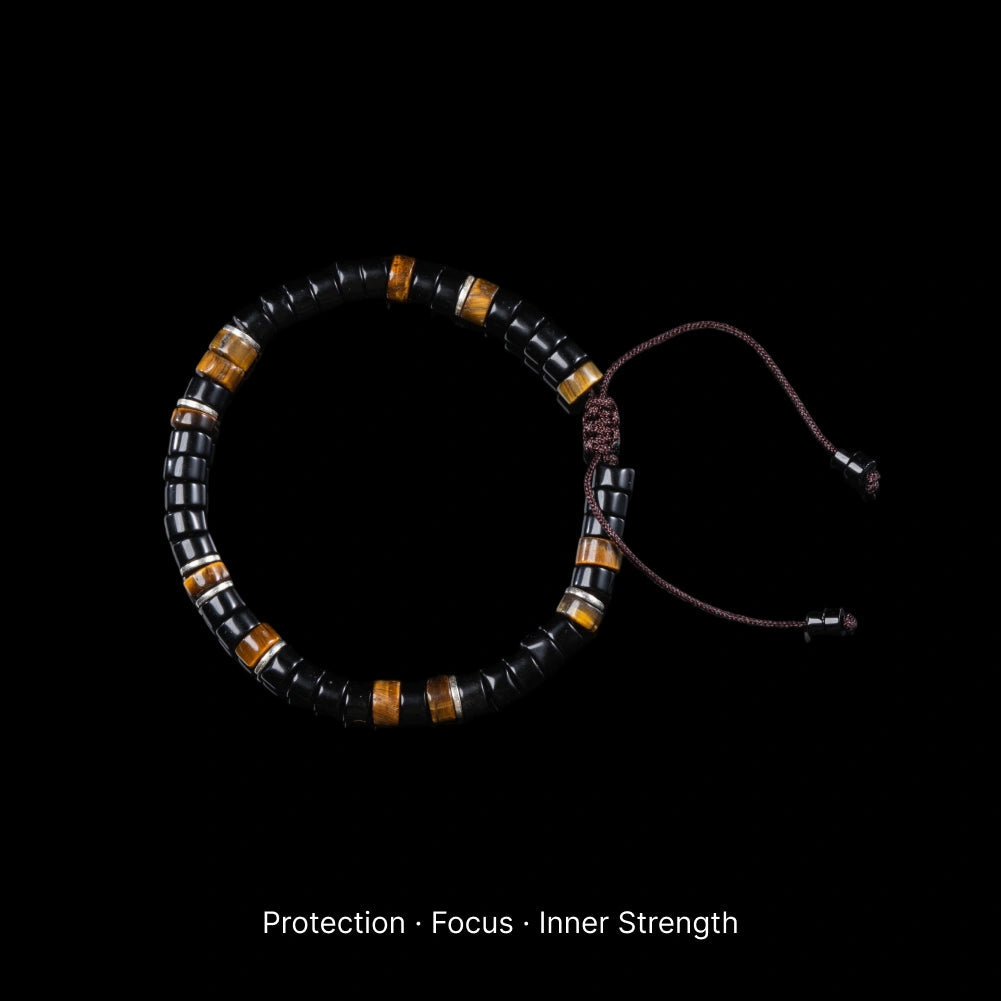 Nightwatch Bracelet obsidian and tiger eye black background product view