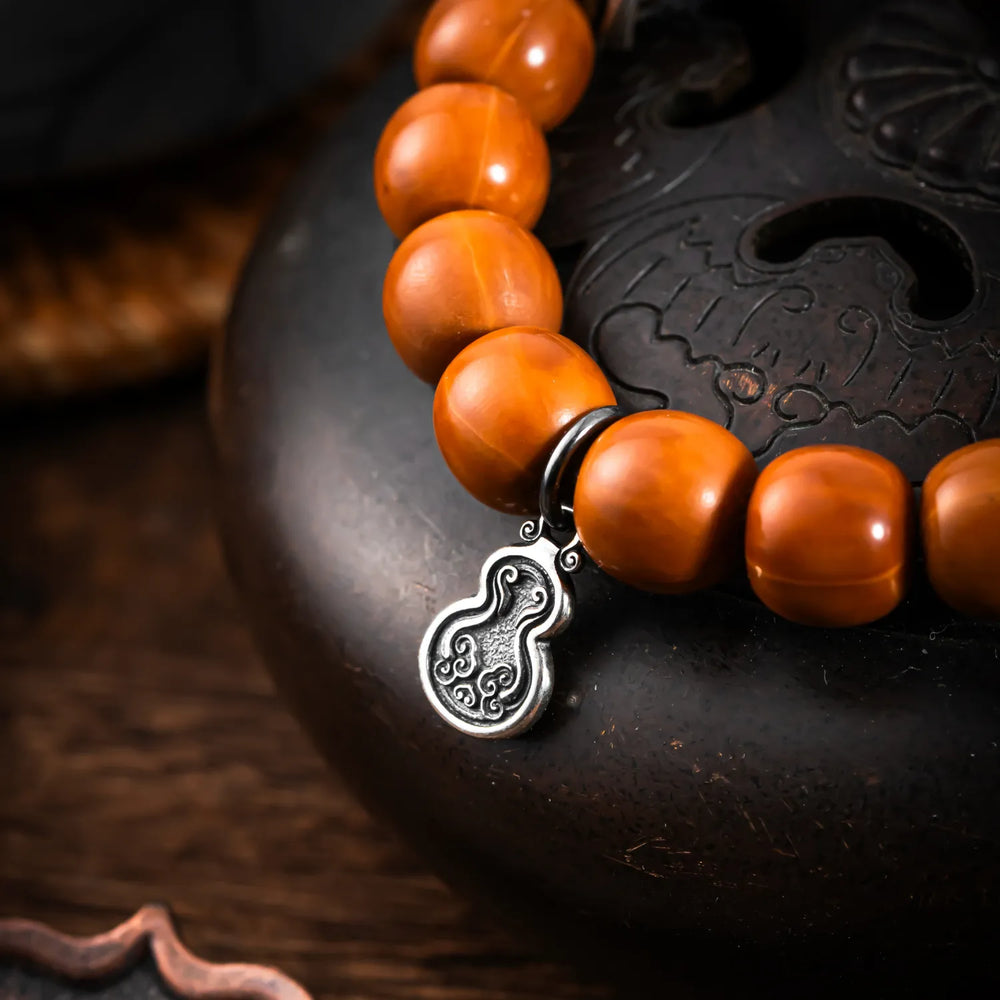 COPPERTIST.WU Gourd Beaded Bracelet - Adjustable Elastic Stretch Bangle With Screw Clasp, Brass Or Silver, Gift For Men & Women