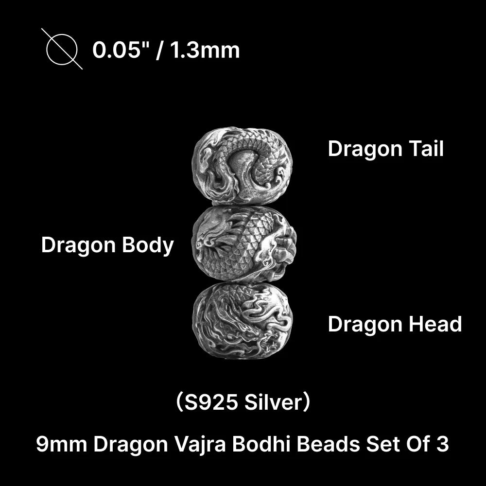 Ox.Silver 9mm Dragon Vajra Bodhi Bead Pack Option Set 1