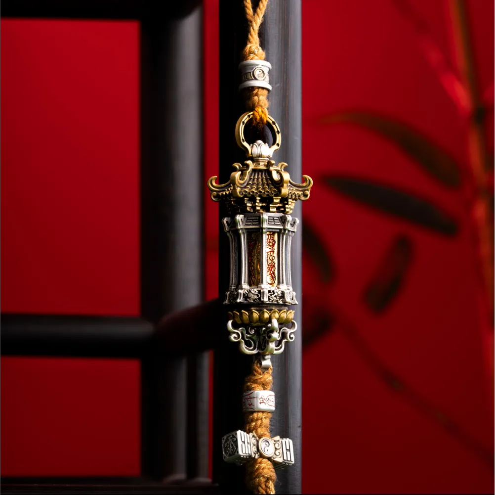 Ox.Silver And Brass Rotating Temple of Fortune Pendant Details 05