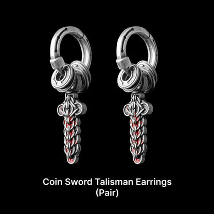 Coin Sword Talisman Earrings