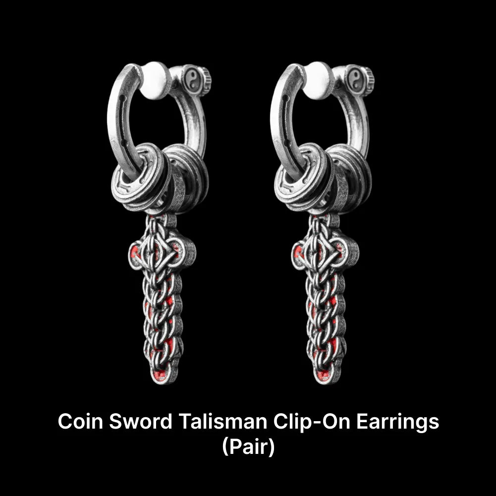 Coin Sword Talisman Earrings