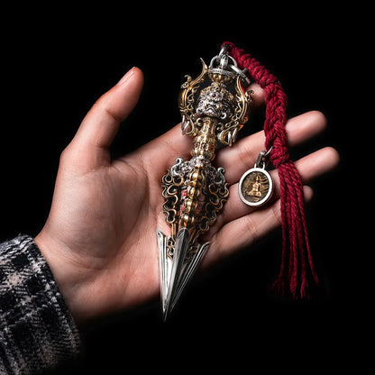Ox.Silver With Brass With Cinnabar Demonbreaker Phurba Vajra Details 04