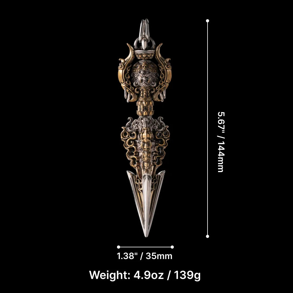 Ox.Silver With Brass With Cinnabar Demonbreaker Phurba Vajra Pendant Paramter