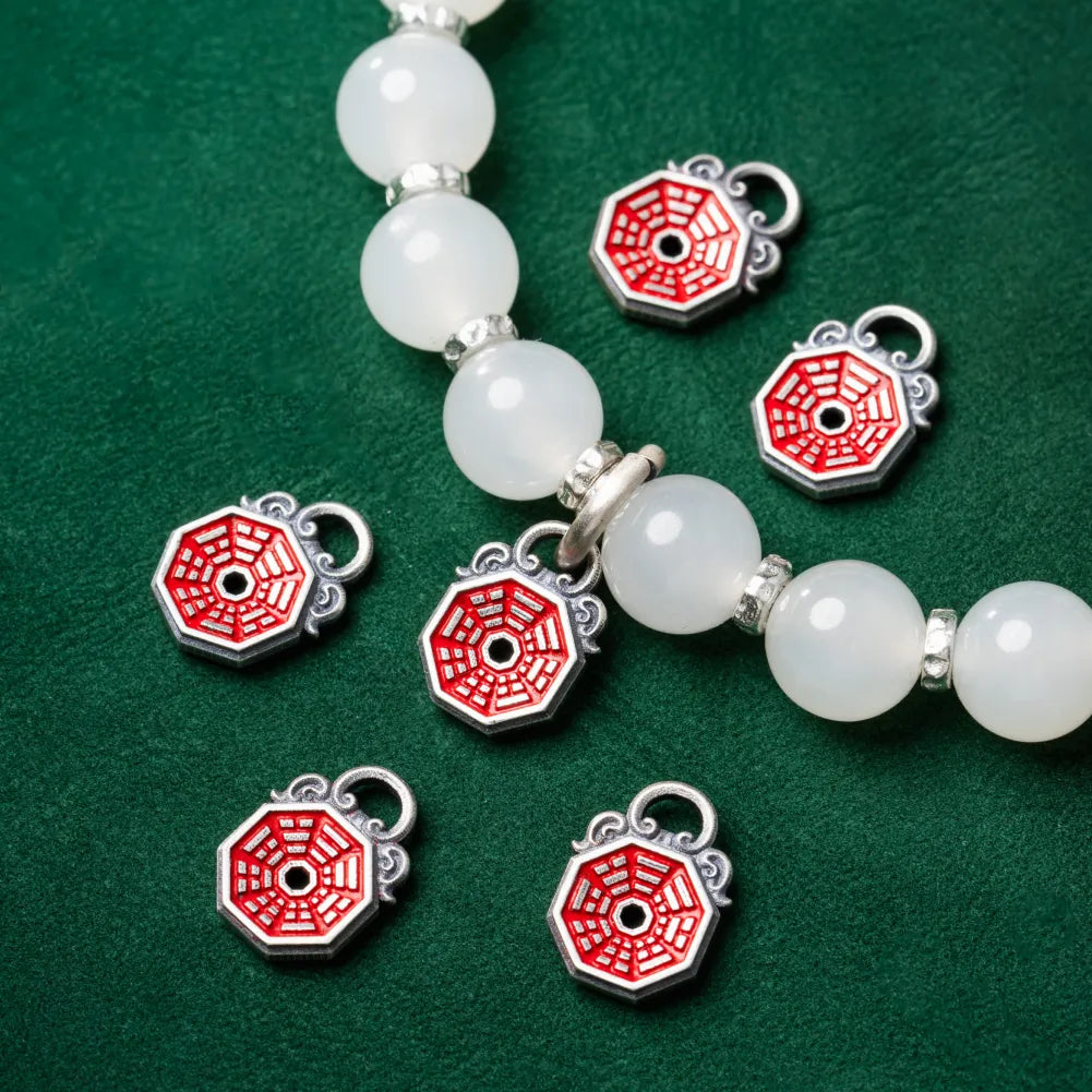 Ox.Silver With Cinnabar Bagua Mirror Spacer  Details 01