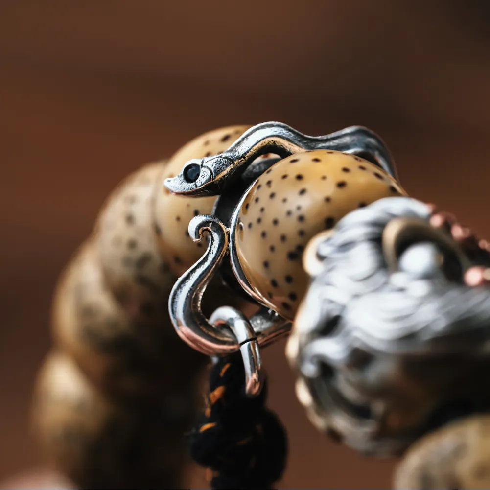 Ox.Silver With Cinnabar Snake Amulet Charm Details 02