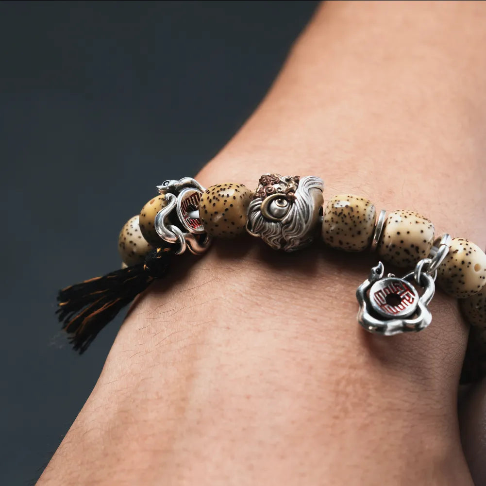 Ox.Silver With Cinnabar Snake Amulet Charm Details 03