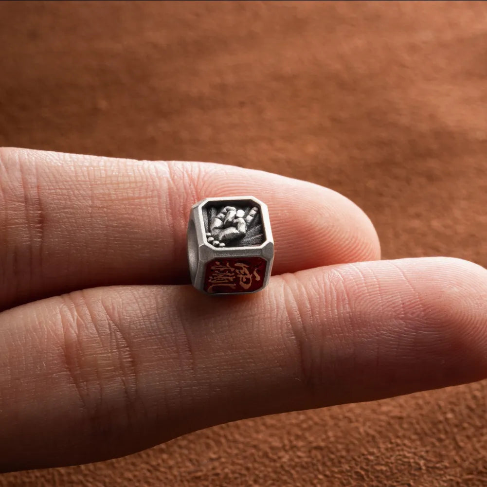 Ox.Sliver Taoist Mudra Guardian Bead Details 08