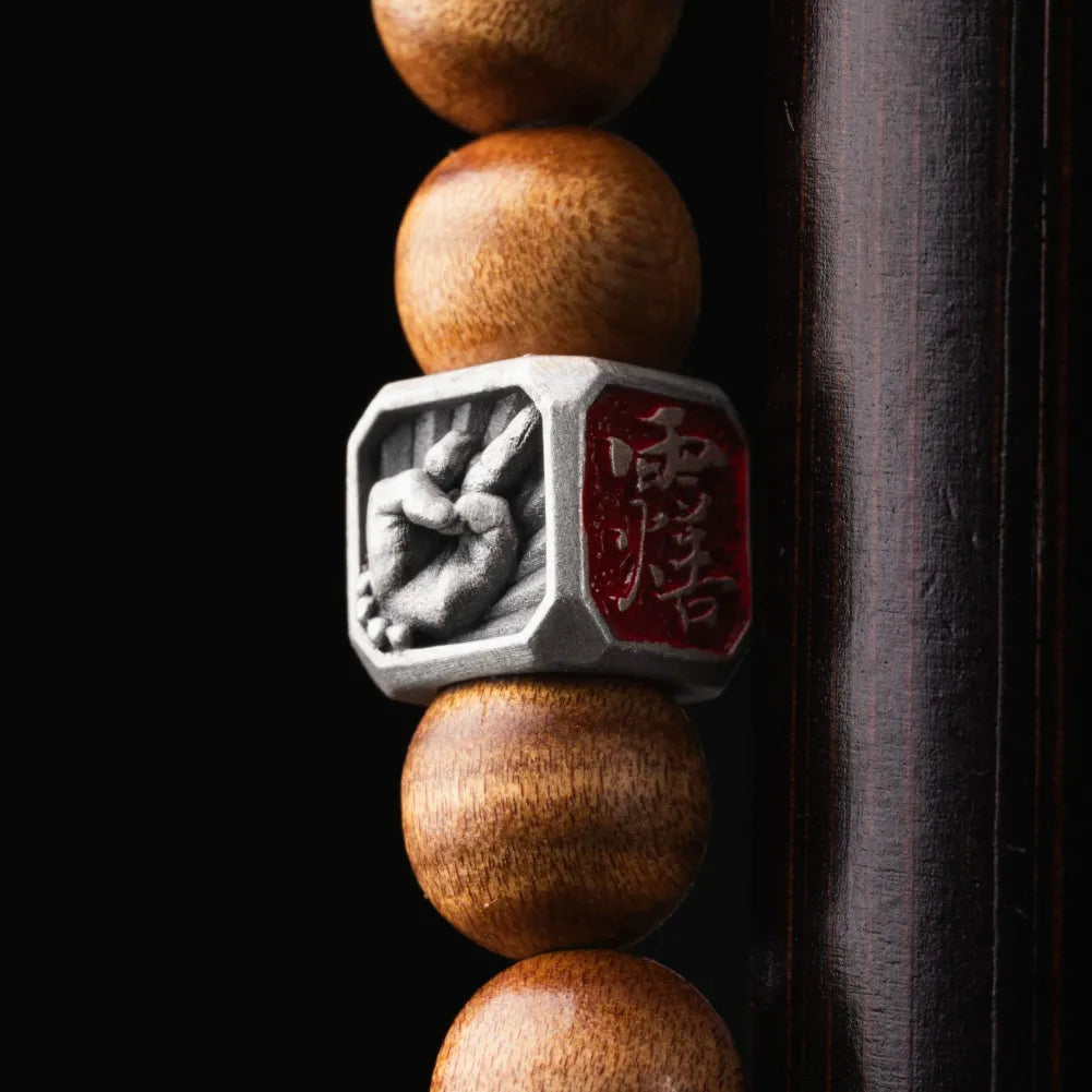 Ox.Sliver Taoist Mudra Guardian Bead Details 09