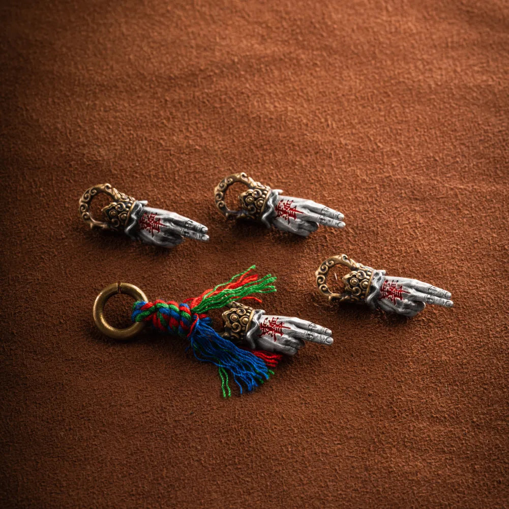 Ox.Sliver With Brass Taoist Sword Mudra Charm Details 03