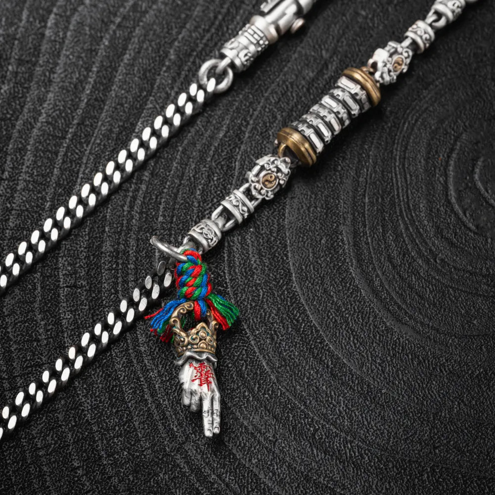 Ox.Sliver With Brass Taoist Sword Mudra Charm Details 06