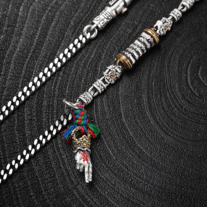 Ox.Sliver With Brass Taoist Sword Mudra Charm Details 06