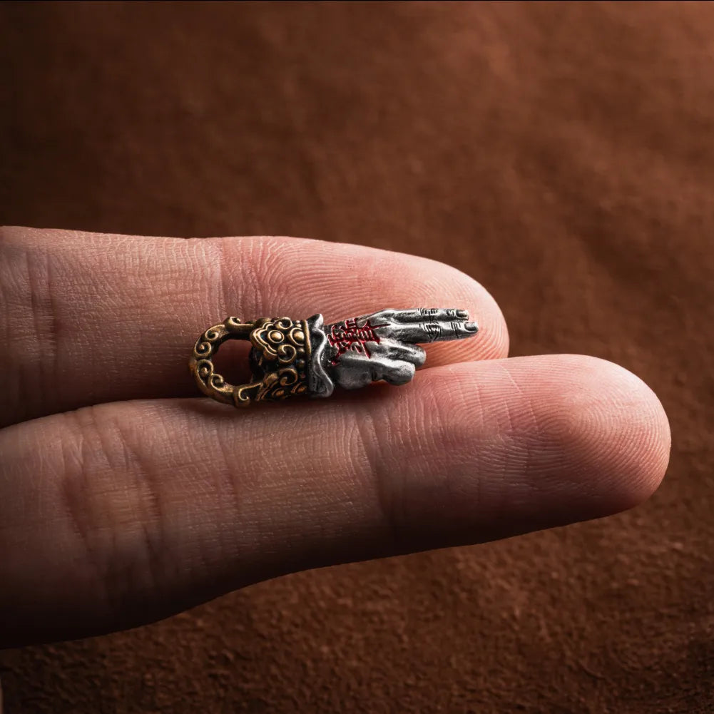 Ox.Sliver With Brass Taoist Sword Mudra Charm Details 08