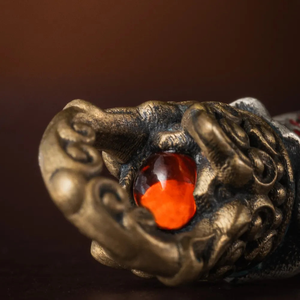 Ox.Sliver With Brass Taoist Sword Mudra Charm Details 09