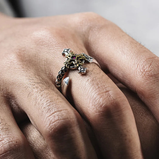 Ox.Sliver Witn Brass Judicator Blade Ring Details 03