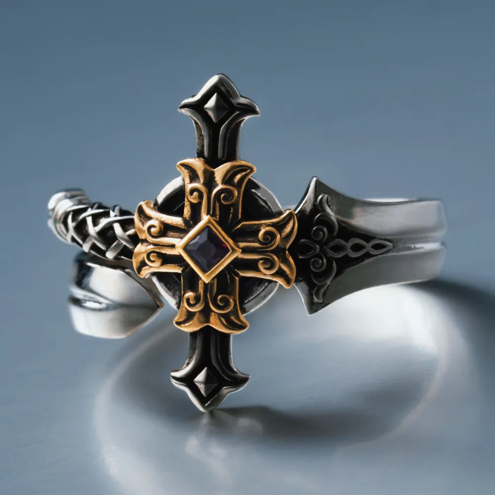 Ox.Sliver Witn Brass Judicator Blade Ring Details 07