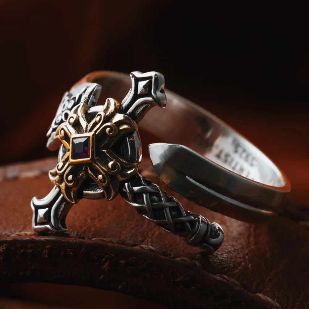 Ox.Sliver Witn Brass Judicator Blade Ring Details 09
