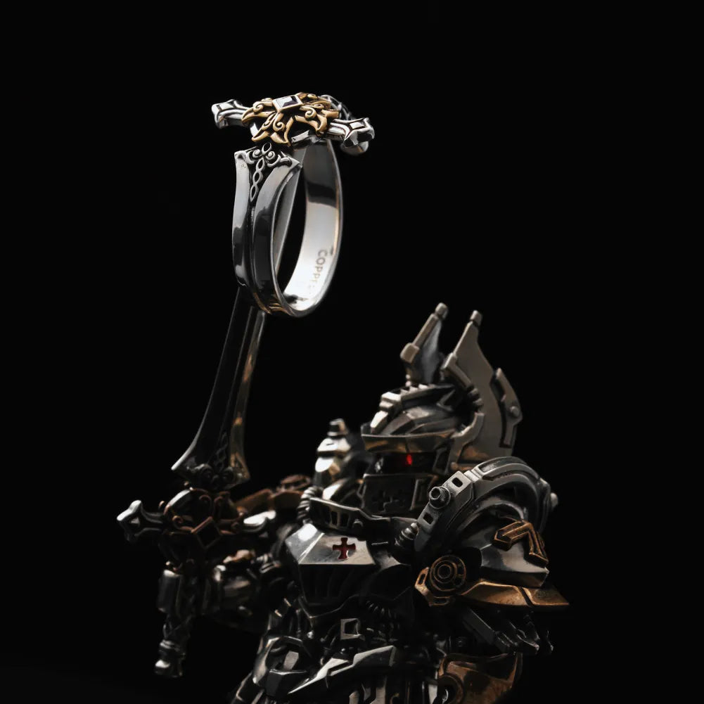 Ox.Sliver Witn Brass Judicator Blade Ring Details 11