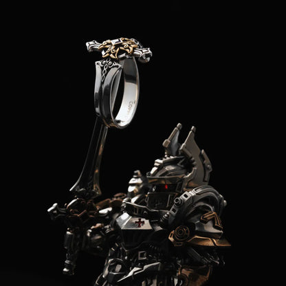 Ox.Sliver Witn Brass Judicator Blade Ring Details 11