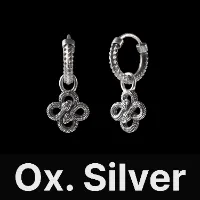 Double Snake Hoop Charm Earrings Oxidized Silver