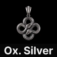 Double Snake Pendant Oxidized Silver, Black Zircon