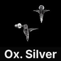 Hummingbird Earrings Oxidized Silver & Black Zircon