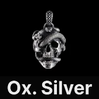 Skull & Snake Pendant Oxidized Silver & Black Zircon