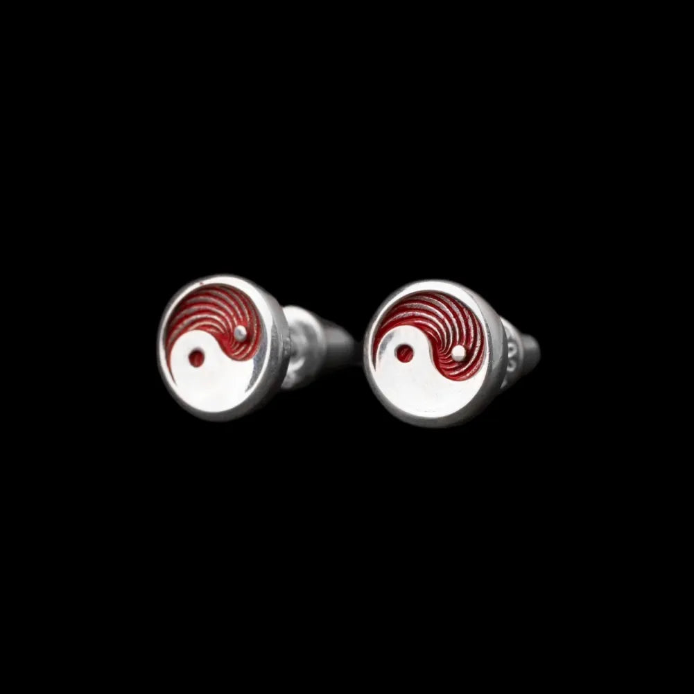 Oxidized Silver Taiji Stud Earrings Pair