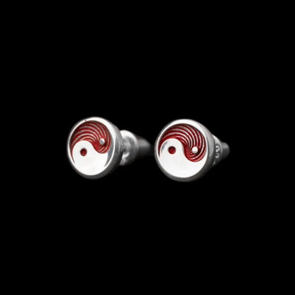 Oxidized Silver Taiji Stud Earrings Pair