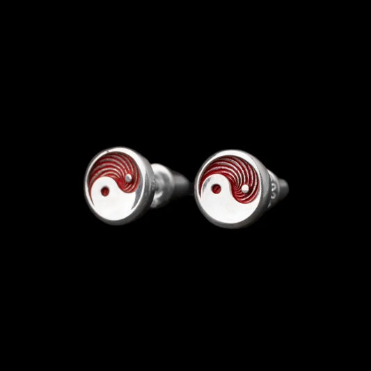 Oxidized Silver Taiji Stud Earrings Pair