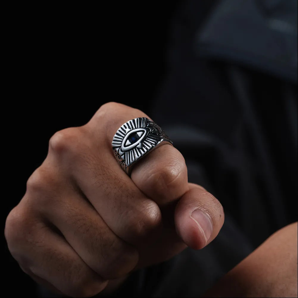 Polished Steel All-Seeing Eye Ring Details 02